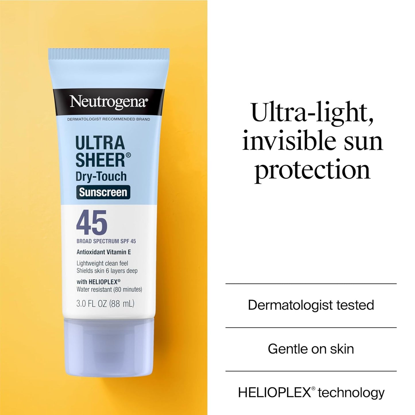 Neutrogena Ultra Sheer Dry-Touch Water Resistant and Non-Greasy Sunscreen Lotion with Broad Spectrum SPF 45, Tsa-Compliant Travel Size, 3 Fl Oz, Pack of 2, 6 Fl Oz