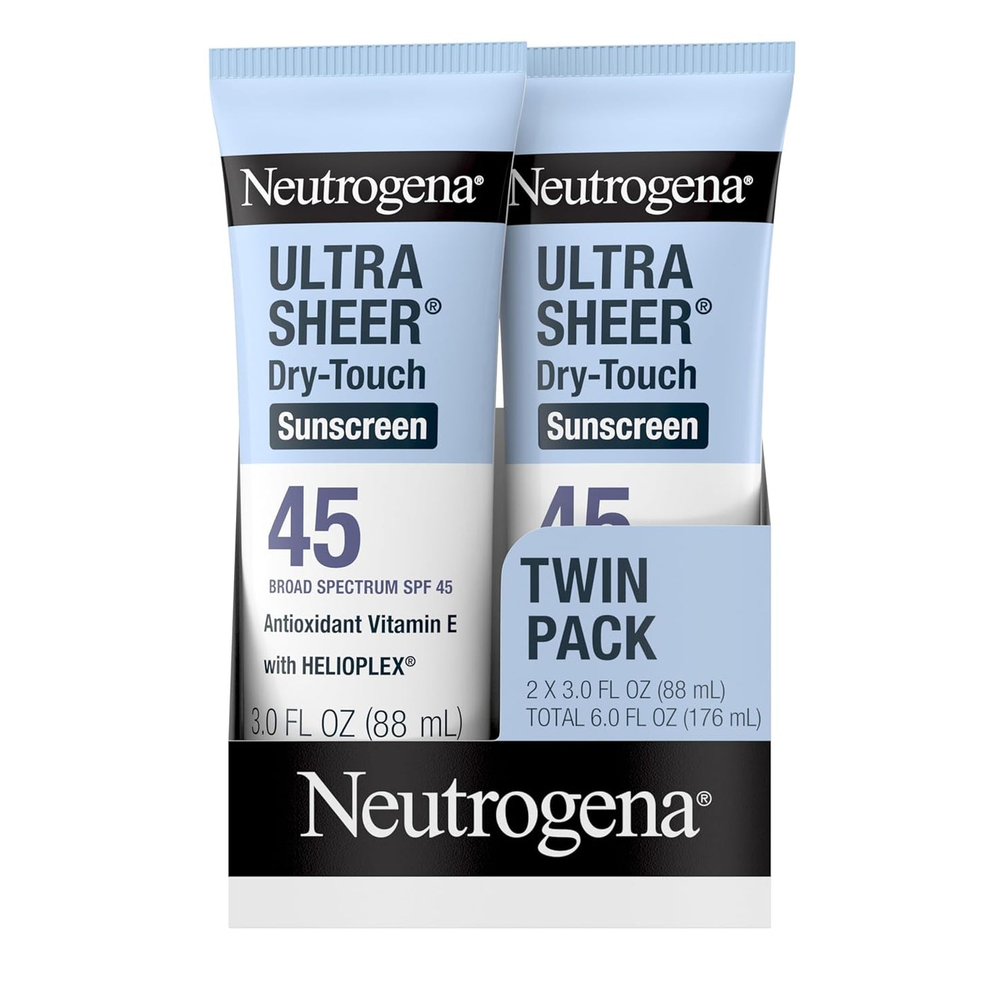 Neutrogena Ultra Sheer Dry-Touch Water Resistant and Non-Greasy Sunscreen Lotion with Broad Spectrum SPF 45, Tsa-Compliant Travel Size, 3 Fl Oz, Pack of 2, 6 Fl Oz