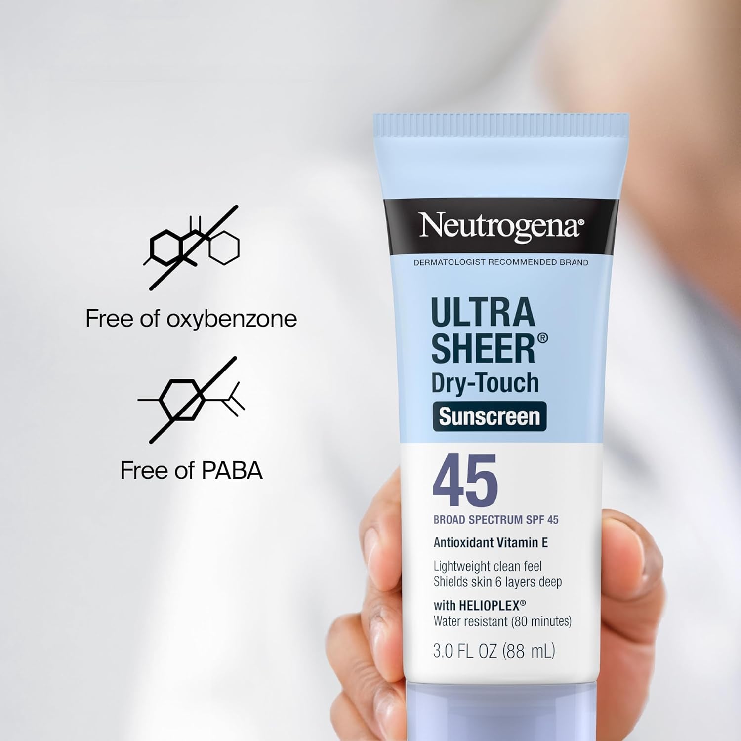 Neutrogena Ultra Sheer Dry-Touch Water Resistant and Non-Greasy Sunscreen Lotion with Broad Spectrum SPF 45, Tsa-Compliant Travel Size, 3 Fl Oz, Pack of 2, 6 Fl Oz