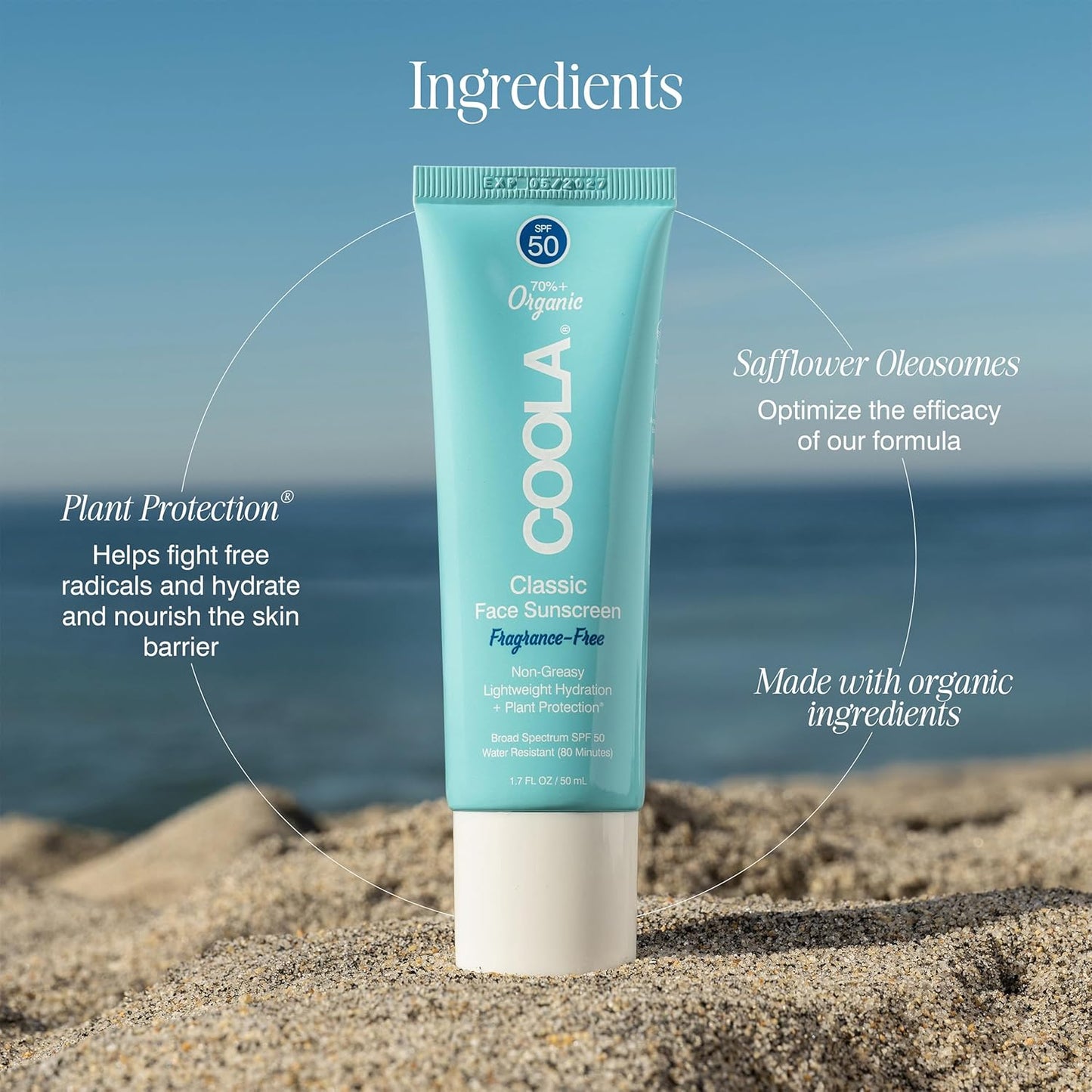 COOLA Organic Face Sunscreen SPF 50 Sunblock Lotion, Dermatologist Tested Skin Care for Daily Protection, Vegan and Gluten Free, Fragrance Free, 1.7 Fl Oz.