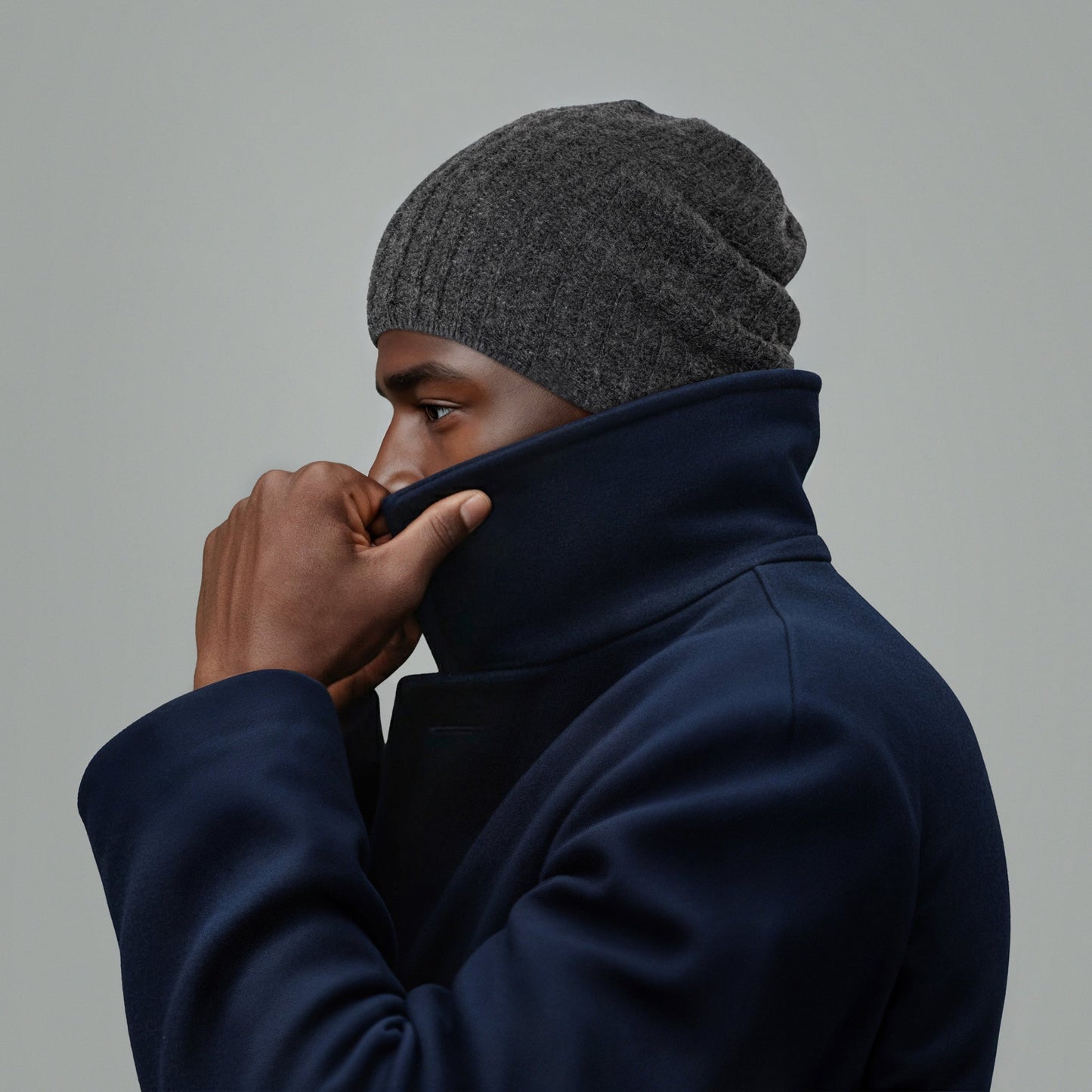 MEN'S CASHMERE SLOUCHY RIBBED HAT