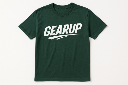 Dark green t-shirt with GEARUP and swoosh element