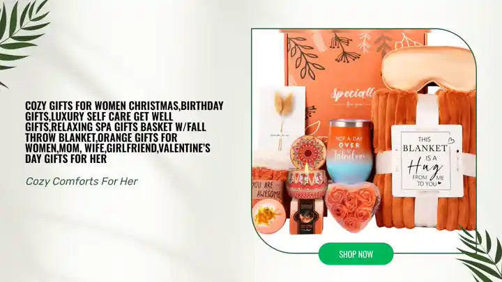 Cozy Gifts for Women Christmas,Birthday Gifts,Luxury Self Care Get Well Gifts,Relaxing Spa Gifts Basket W/Fall Throw Blanket,Orange Gifts for Women,Mom, Wife,Girlfriend,Valentine&rsquo;S Day Gifts for Her by@Outfy